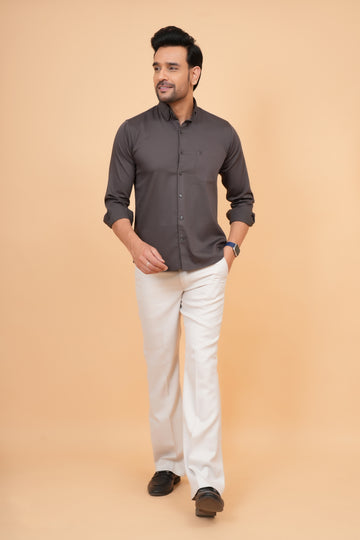 Dark gray tailored fit solid full sleeves formal shirt