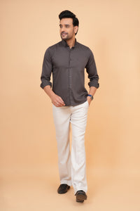 Dark gray tailored fit solid full sleeves formal shirt