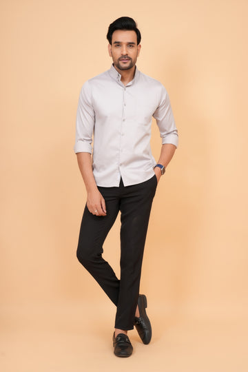 Siver gray tailored fit solid full sleeves formal shirt