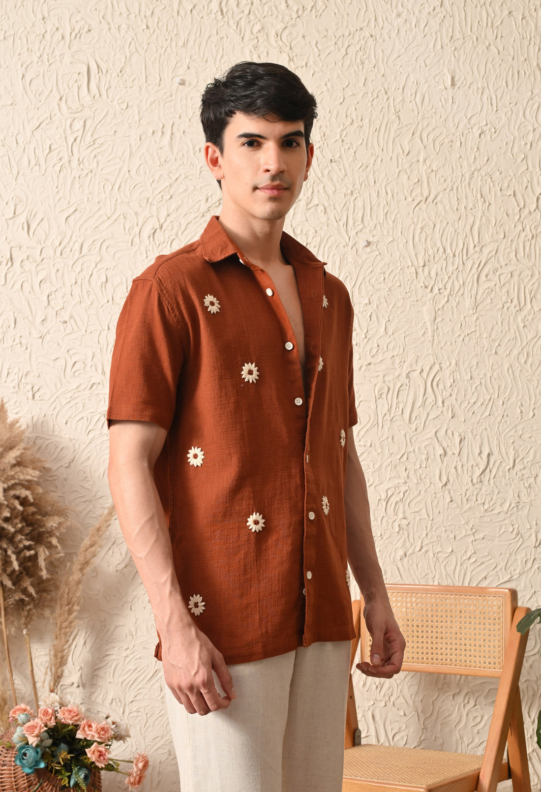 Embroidered Relaxed Fit Half Sleeve Shirt