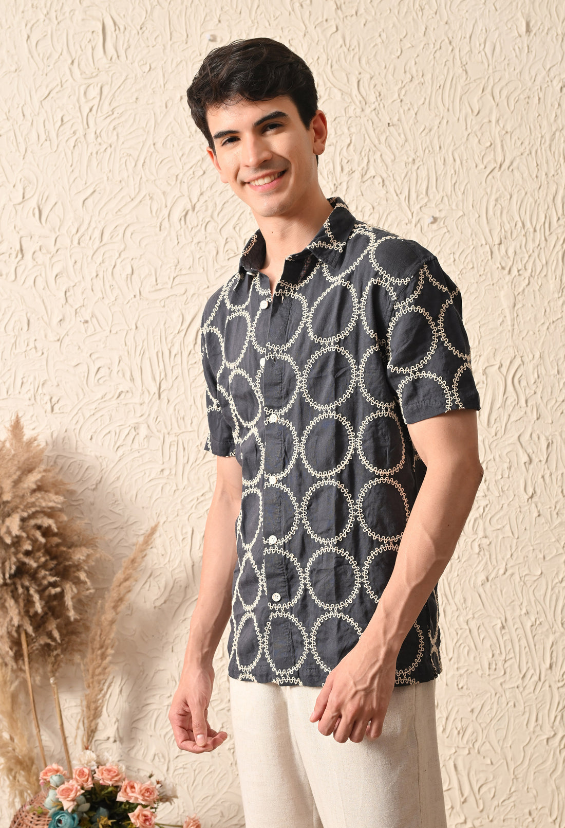 Embroidered Relaxed Fit Half Sleeve Shirt