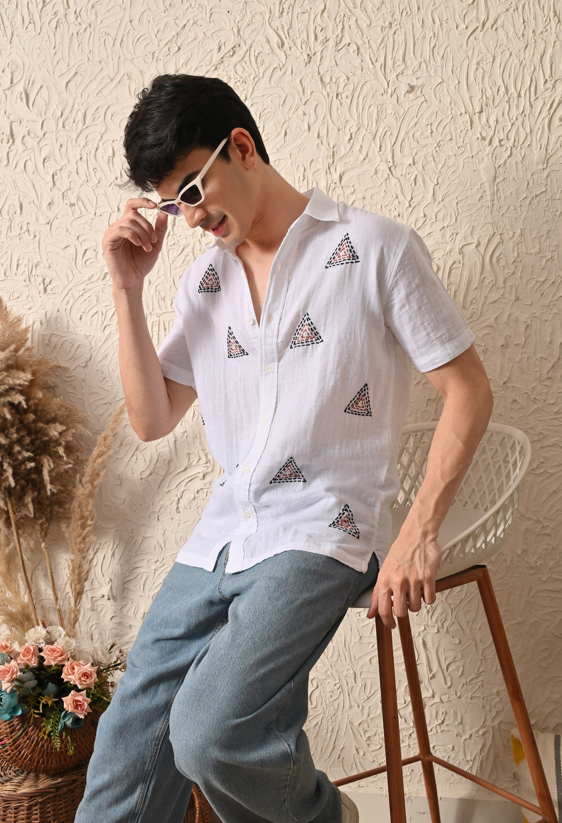 Embroidered Relaxed Fit Half Sleeve Shirt