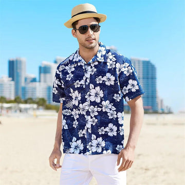 Men’s Navy Blue Floral Shirt | Short Sleeve Beach Wear