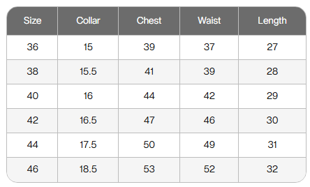 Product Size Chart